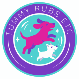 Tummy Rubs Etc logo — two playful dogs in a purple circle