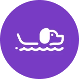 Simple swimming dog graphic in circle